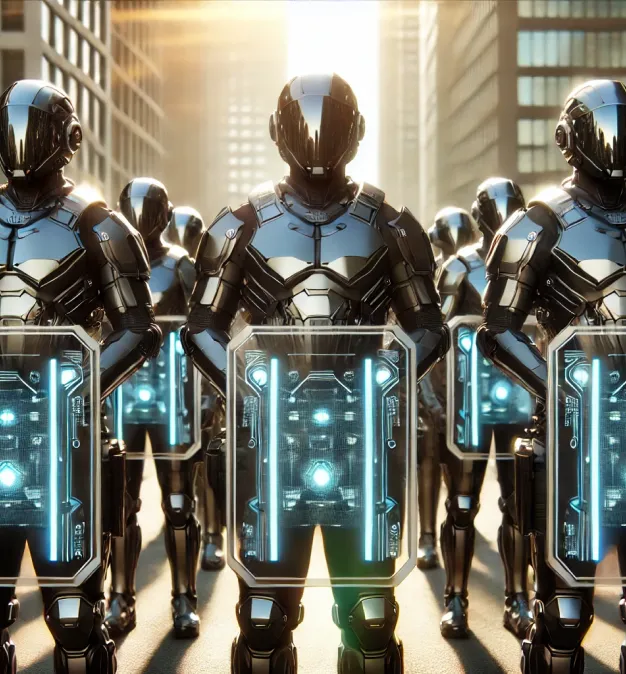 Défenseurs du futur avec leur bouclier